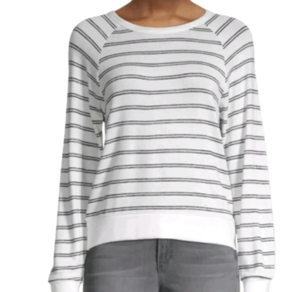 M Magaschoni women Striped Knit Top White Gray sweater Size Large